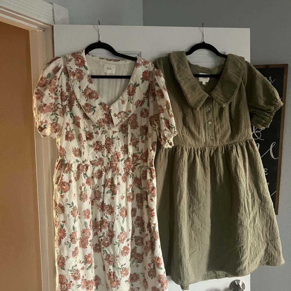 Floral Puff Sleeve Dress and Solid Collar Dress